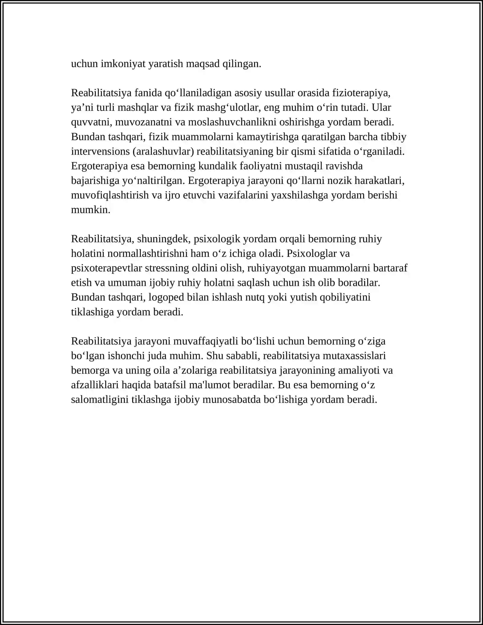 REABILITATSIYA FANIDAN REFERAT 4