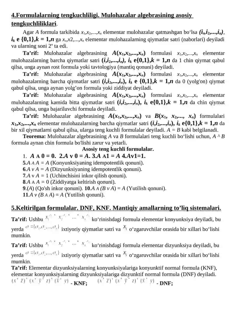 To’plamlar va ular ustida amallar. To’plamlar algebrasi. 4