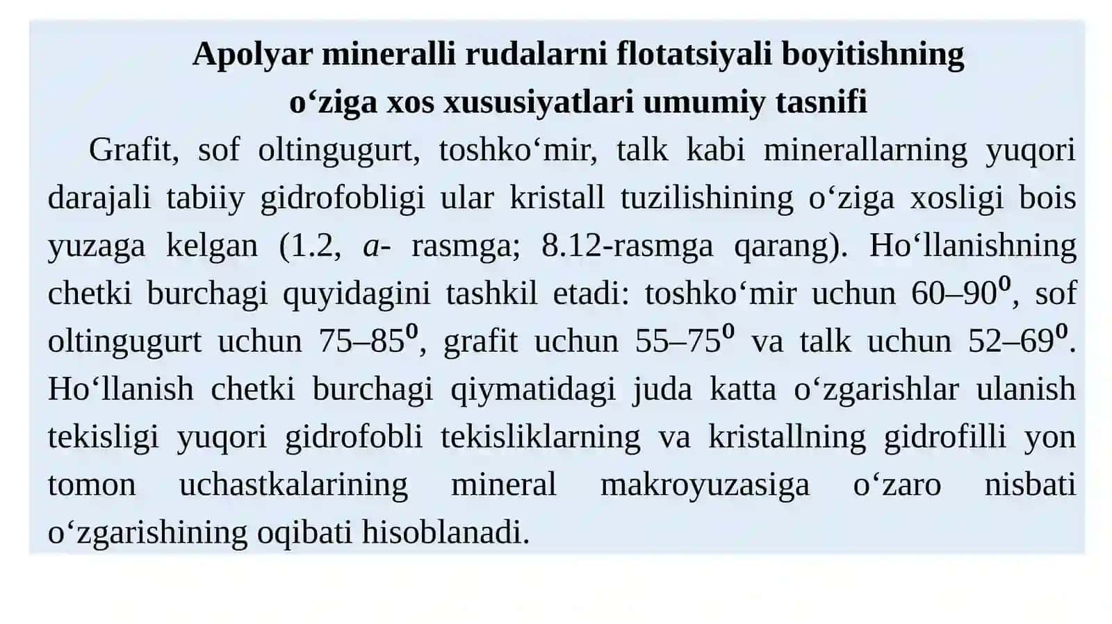Flotatsiyalanuvchanlik bo‘yicha minerallar tasnifi 4