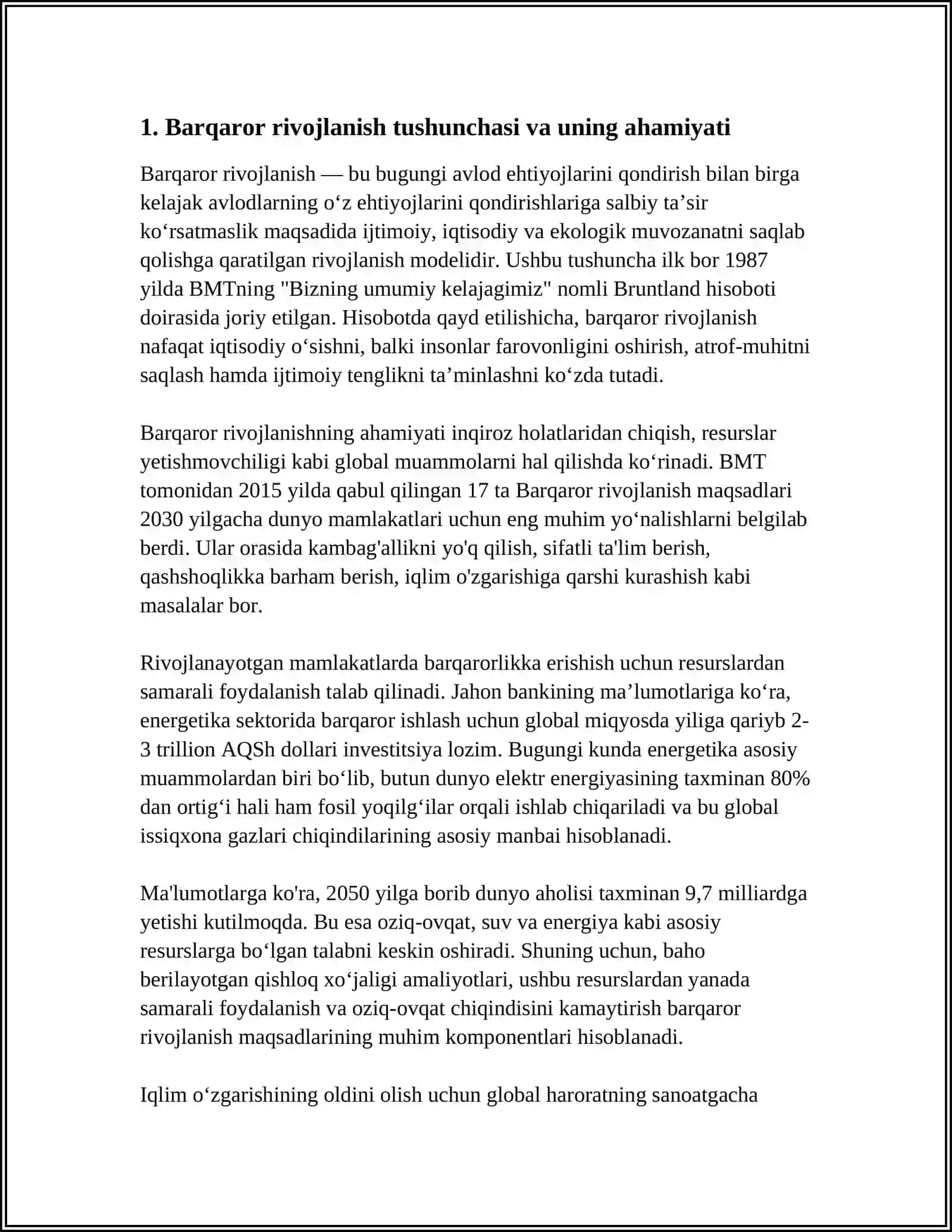 BARQAROR RIVOJLANISH KONSEPSIYASIDA BELGILANGAN VAZIFALARNI AMALGA OSHIRISHDA MUHOFAZA ETILADIGAN TABIIY HUDUDLARNING ÕRNI VA AHAMYATI 4