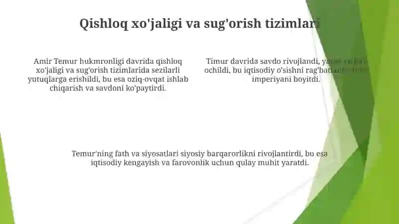 Amir temur davridagi iqtisodiy õzgarishlar 4