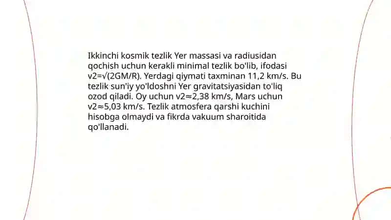 Kosmik tezliklar.Sun'iy yo'ldoshlar 4