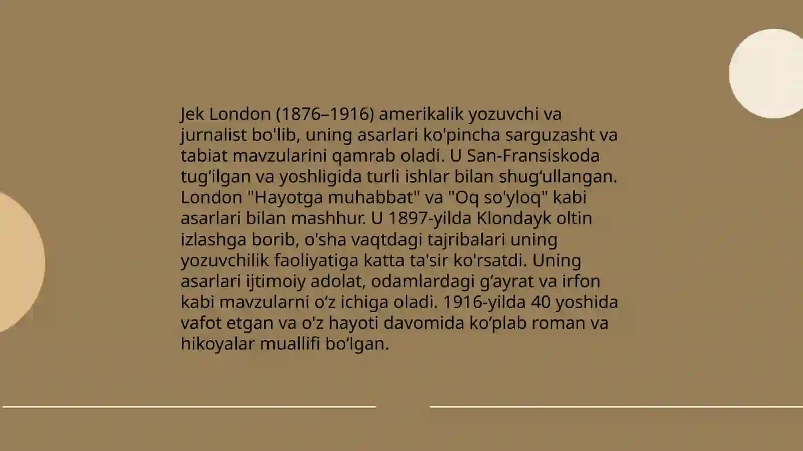Jack London hayoti va asarlari haqida 4