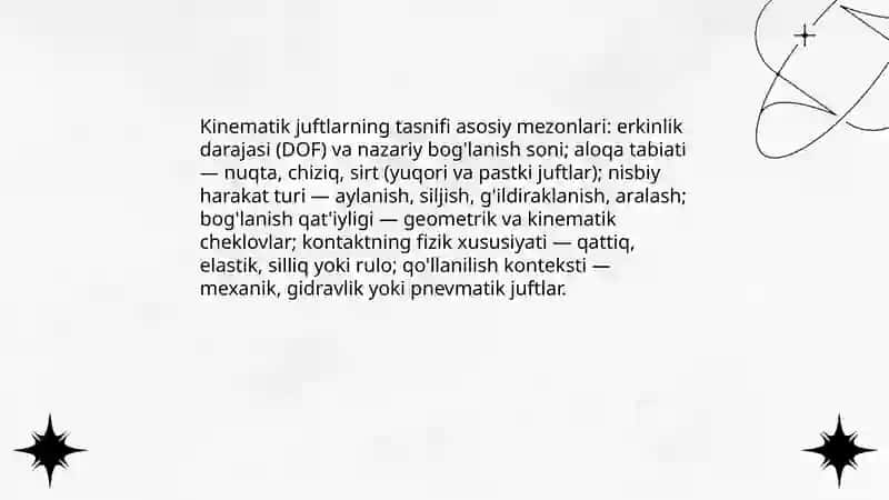Kinematik juftlar sinfini o'rganish 4