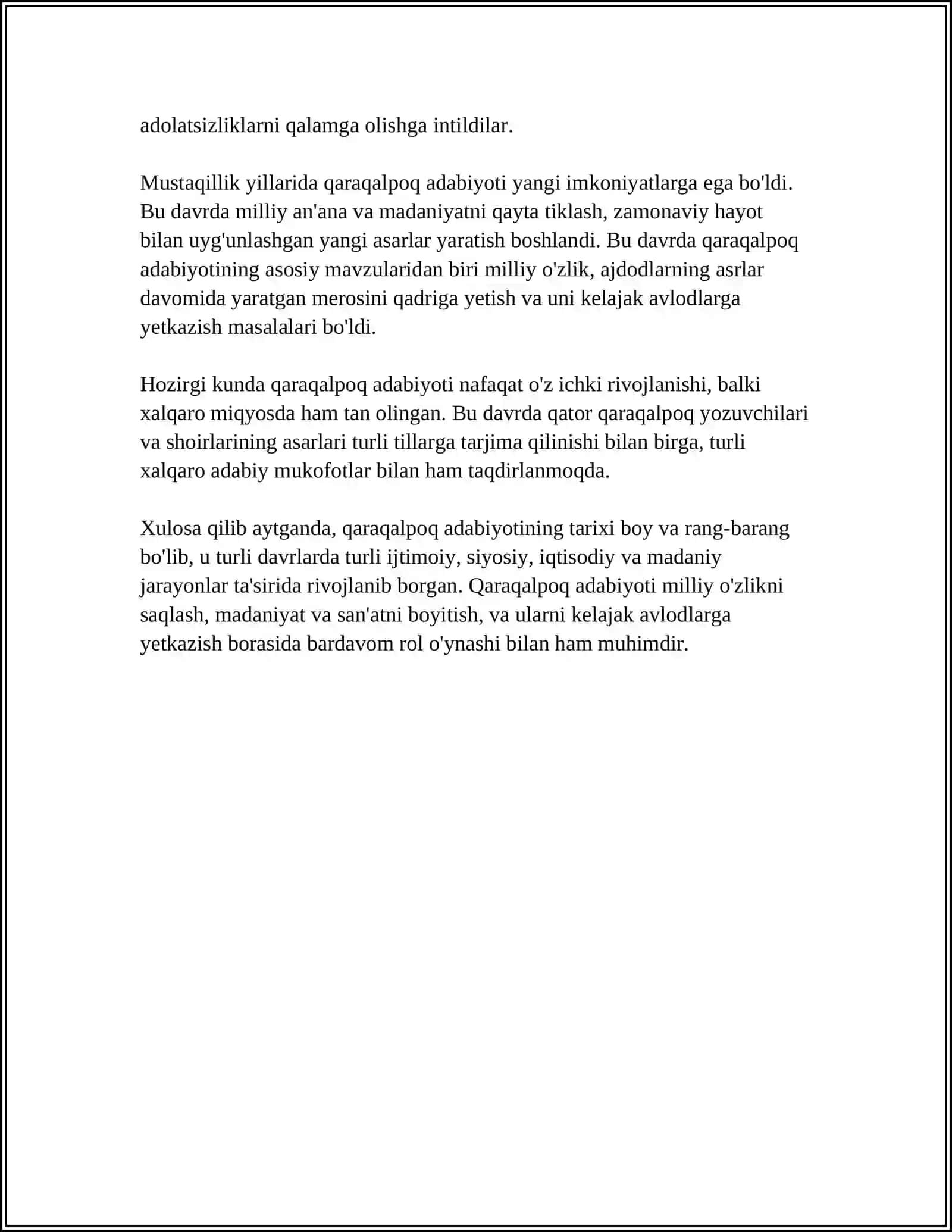 NUKUS MEMLEKETLIK PEDAGOGIKA INSTITUTI TURKIY TILLAR FAKULTETI QARAQALPOQ TILI HAM ADEBIYATI KECHKI TALIM 2 KURS TALABASI KAMALOVA ASAL TEMUR QIZI 2 KURS 2024-2025-o'quv yili 4