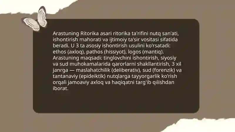 Arastuning Ritorika asari tahlili 4