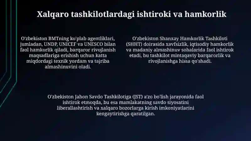 Oʻzbekiston va Jahon hamjamiyati 4