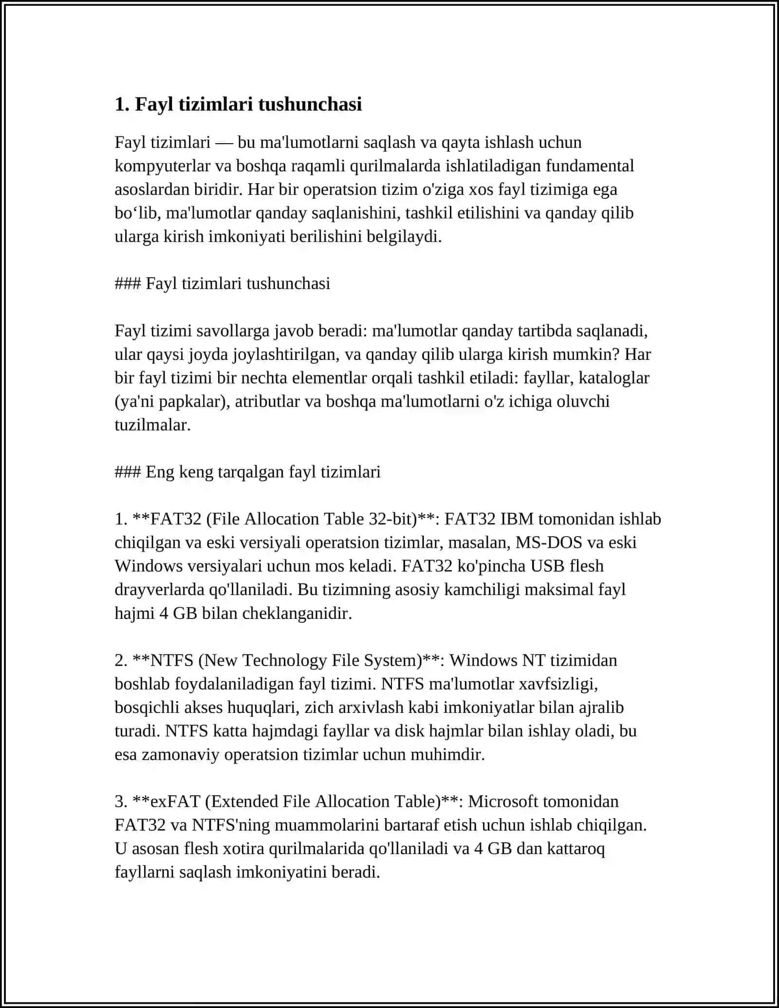 FAYL TIZIMLARINING TURLI TURLARI: FAT,NTFS, EXT4 VA BOSHQALAR 4