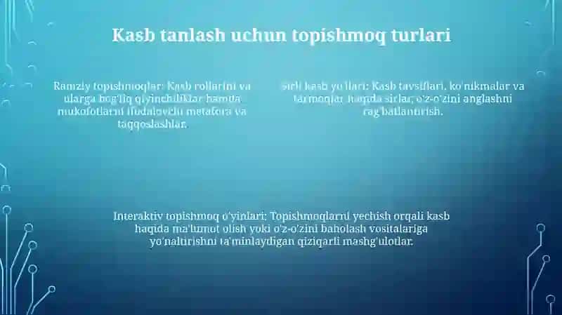 Kasb-hunarga yo'naltirishda boshqotirmalardan foydalanish 4