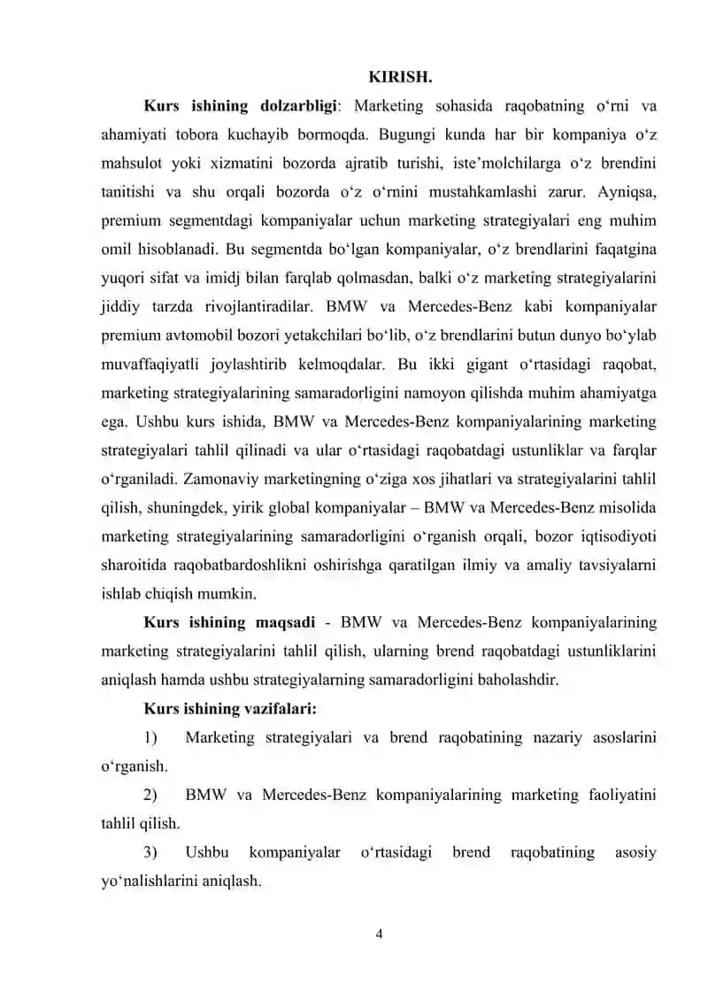 “Brend ustunligi uchun kurash: BMW va Mercedes-Benz kompaniyalarining marketing strategiyalari tahlili”. 4