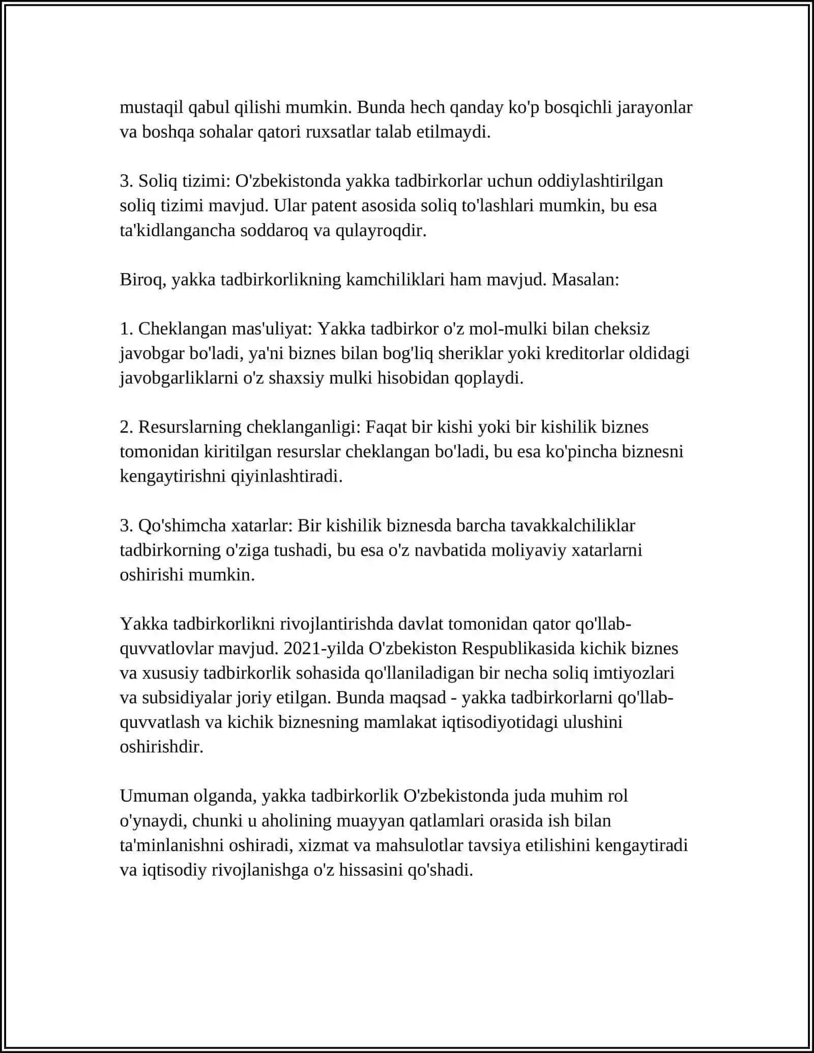 YAKKA (INDIVIDUAL) VA BOZOR TALABI 4