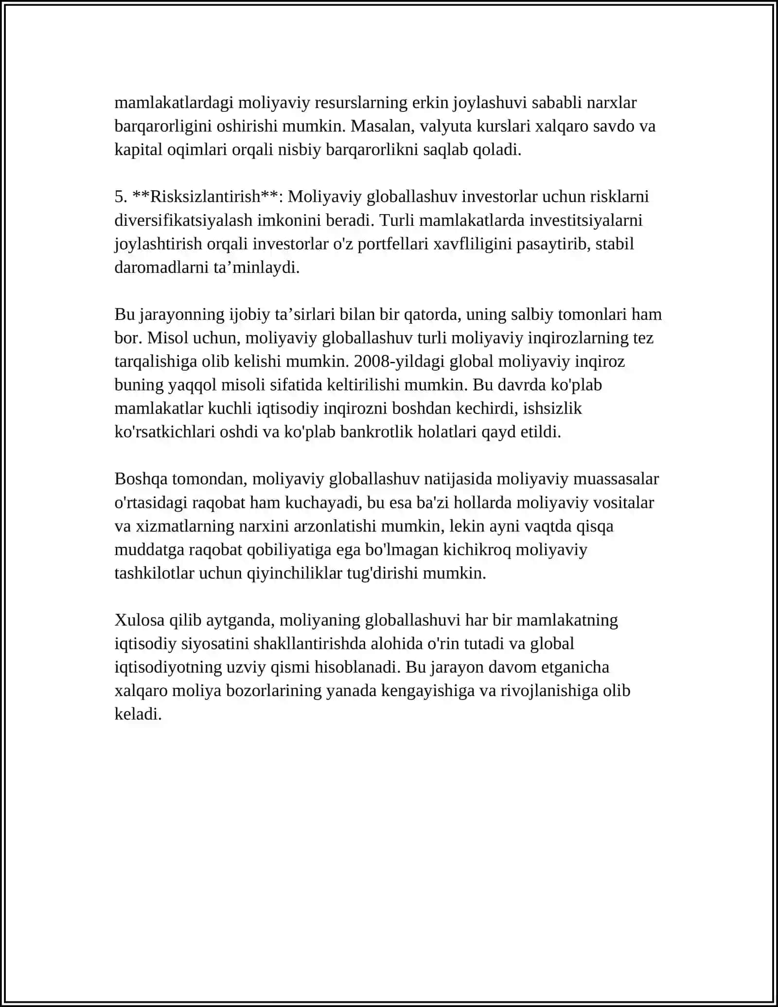 MOLIYANING GLOBALLASHUVI SHAROITIDAGI AHAMYATI 4