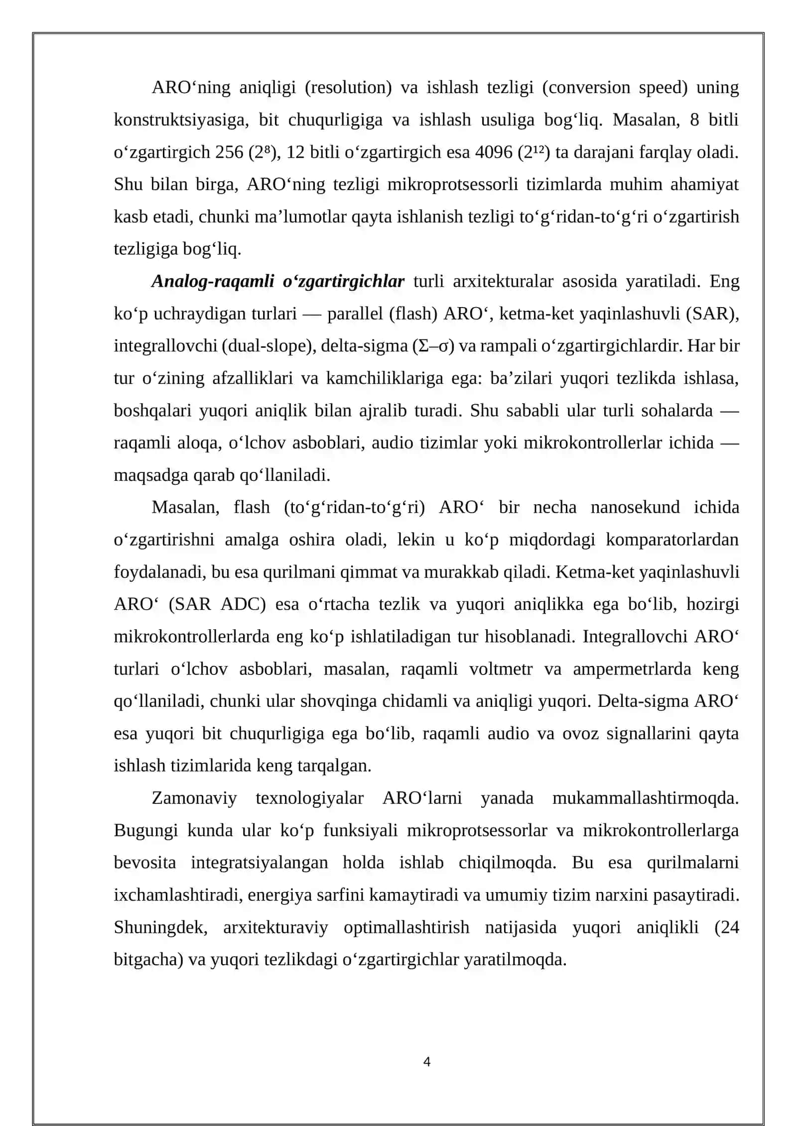 Analog-raqamli o‘zgartirgichlarning asosiy turlari 4