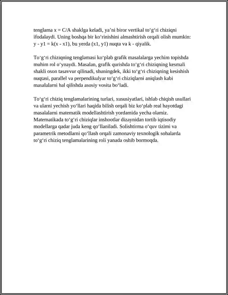 TEKISLIKDA TOʻGʻRI CHIZIQ 4