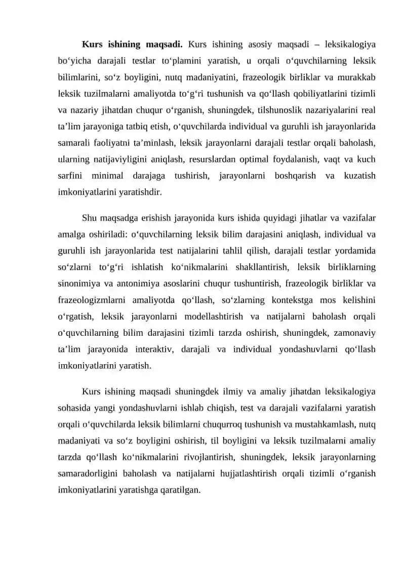 Leksikalogiya bo’yicha darajali tetslar toplami 4