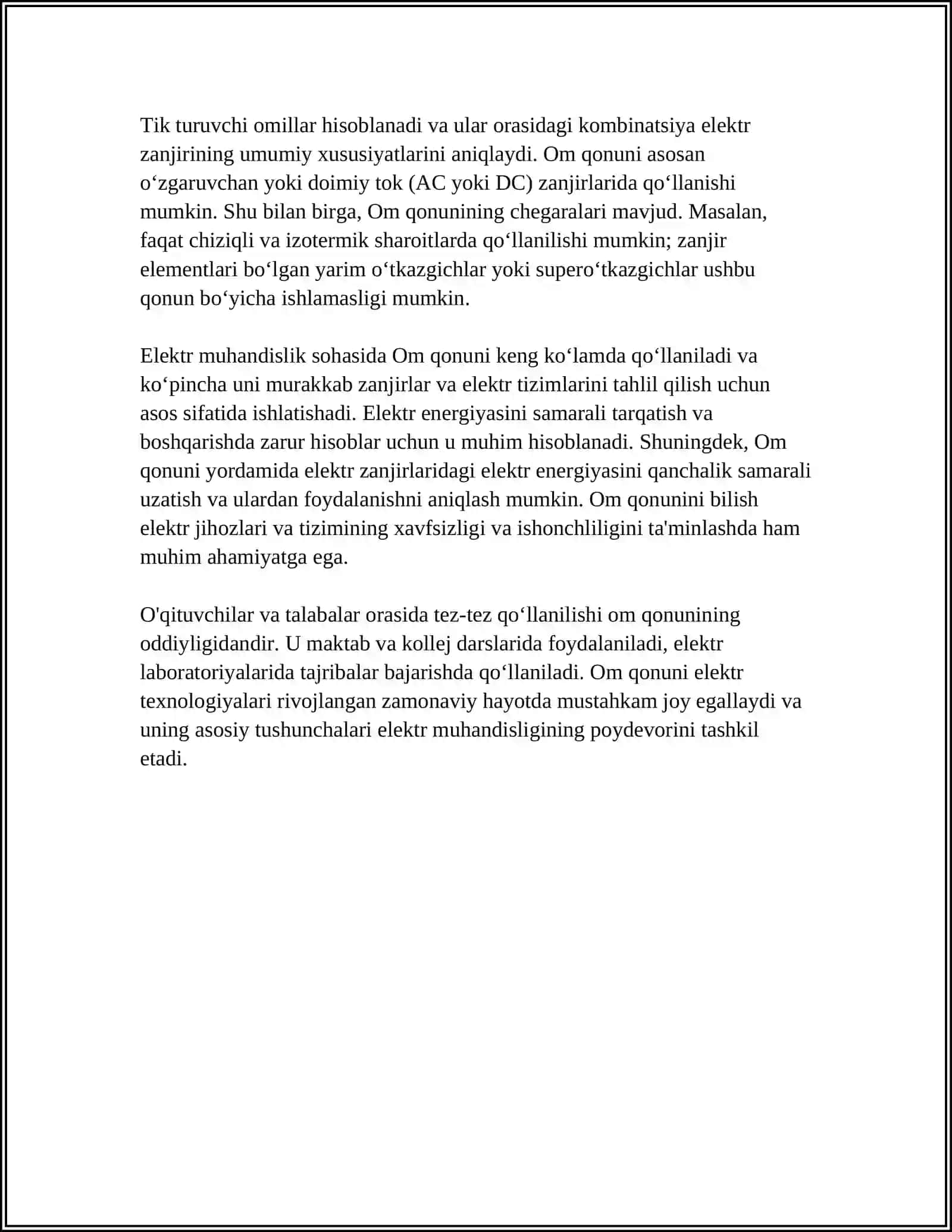 ZANJIRNING BIR QISMI UCHUN OM QONUNI. INDUKTIV, AKTIV, SIG'IM QARSHILIKLAR 4