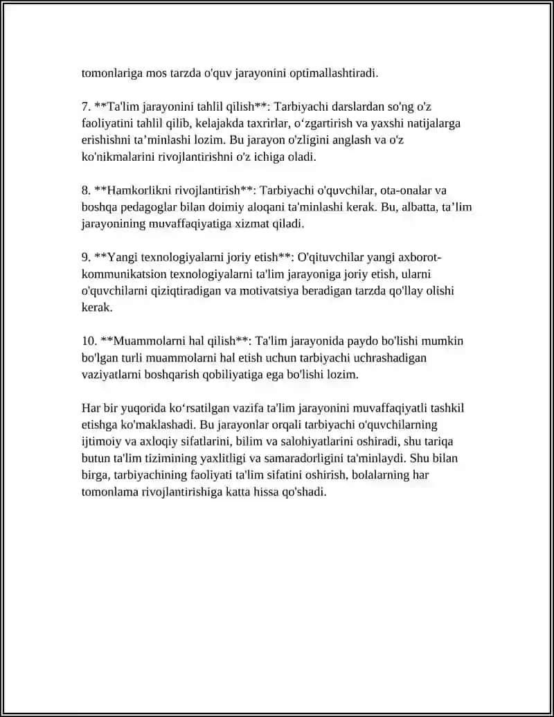 Tarbiyachining taʼlim jarayonini rejalashtirishdagi vazifalari 4