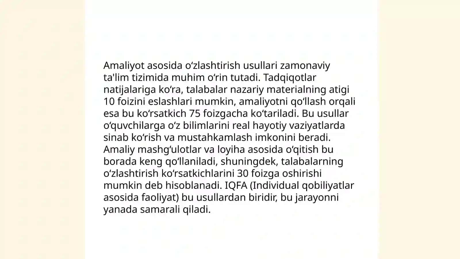 Faoliyatning o'zlashtirilishi va malakalarni egallash 4