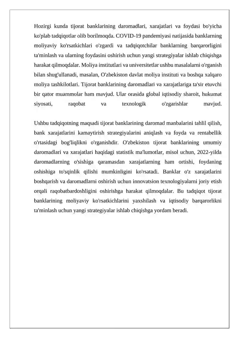Tijorat Banklarining Daromadlari Xarajatlari va Foydasi 4