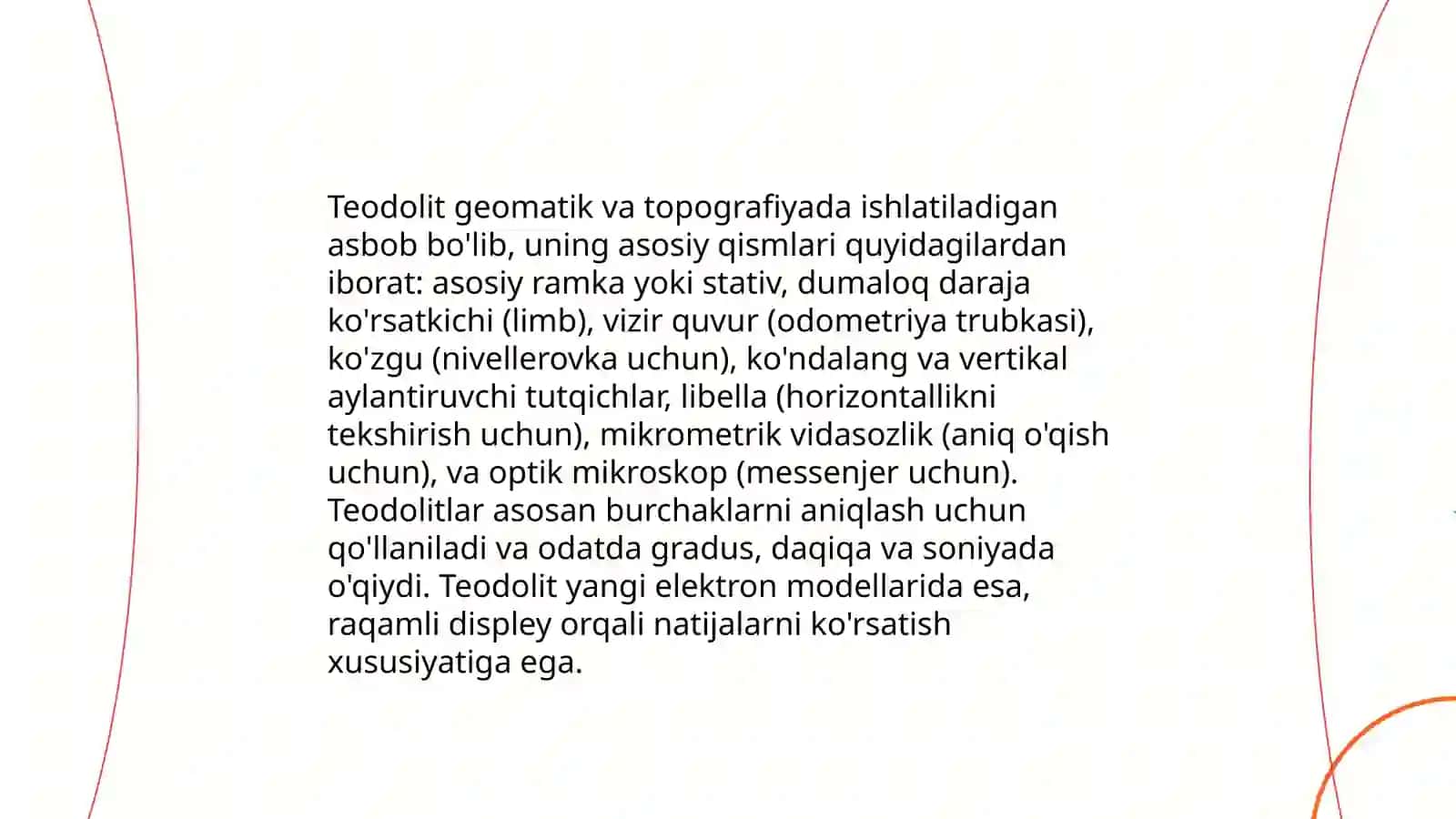 Teodolit asbobi bilan tanishish va unda burchaklarni o‘lchash 4