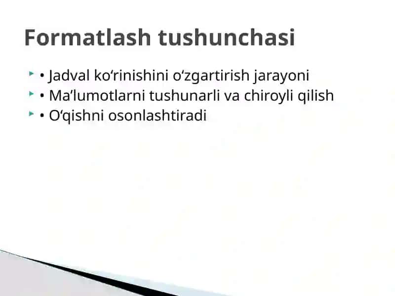 Elektron jadvalni formatlash 4