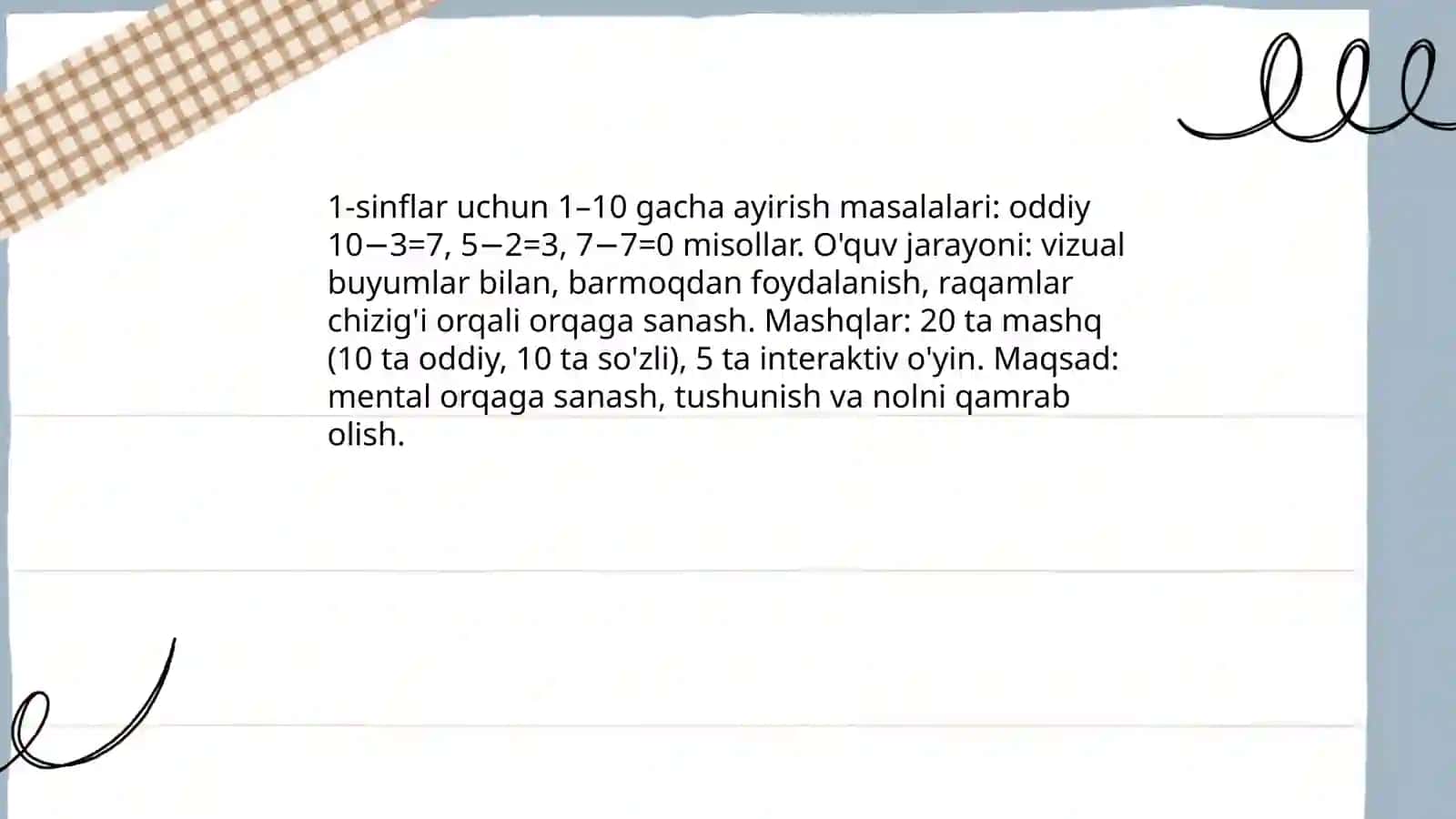 1-sinflarda, Masalalar yechish 4