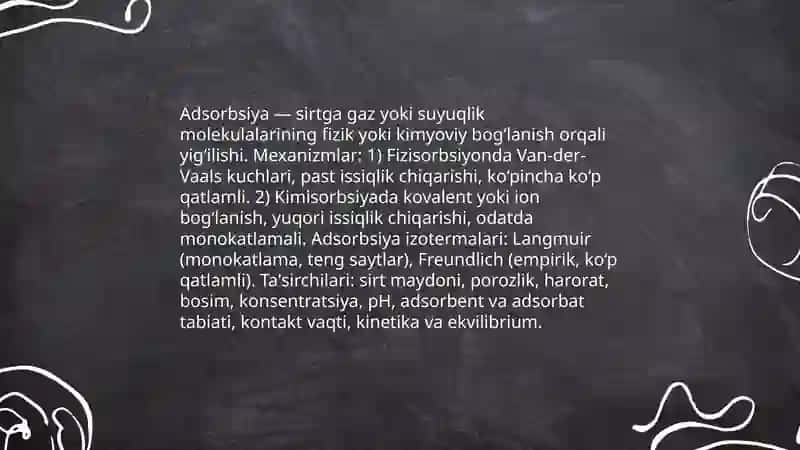 Sirt hodisalari va adsorbsiya. Xromatografiya 4