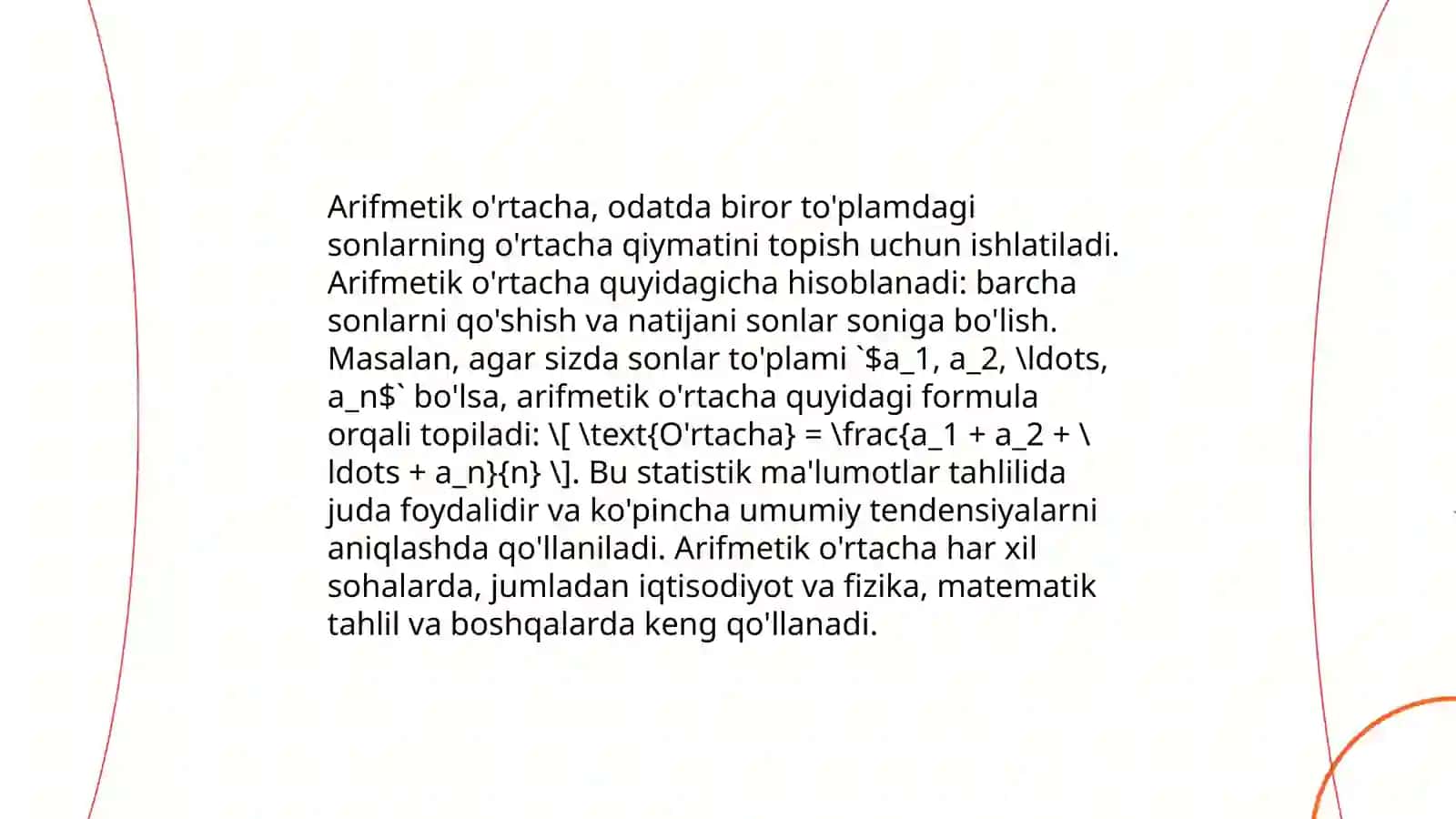 Arifmetik o'rtacha xossalari 4