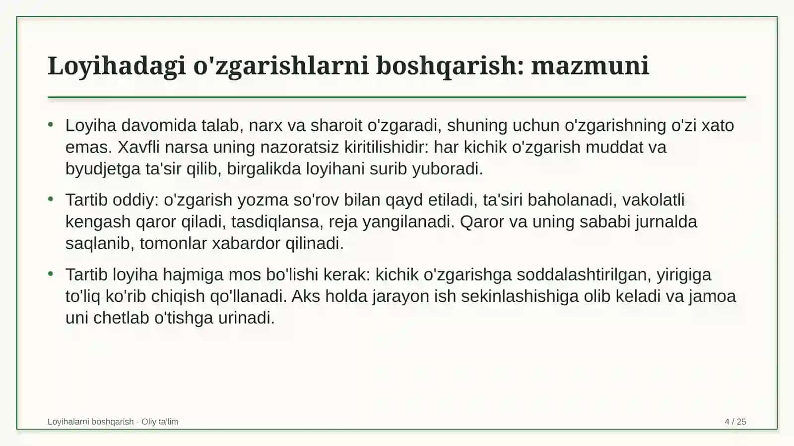 xususiy universitetlarda loyihadagi o'zgarishlarni boshqarish 5568 4