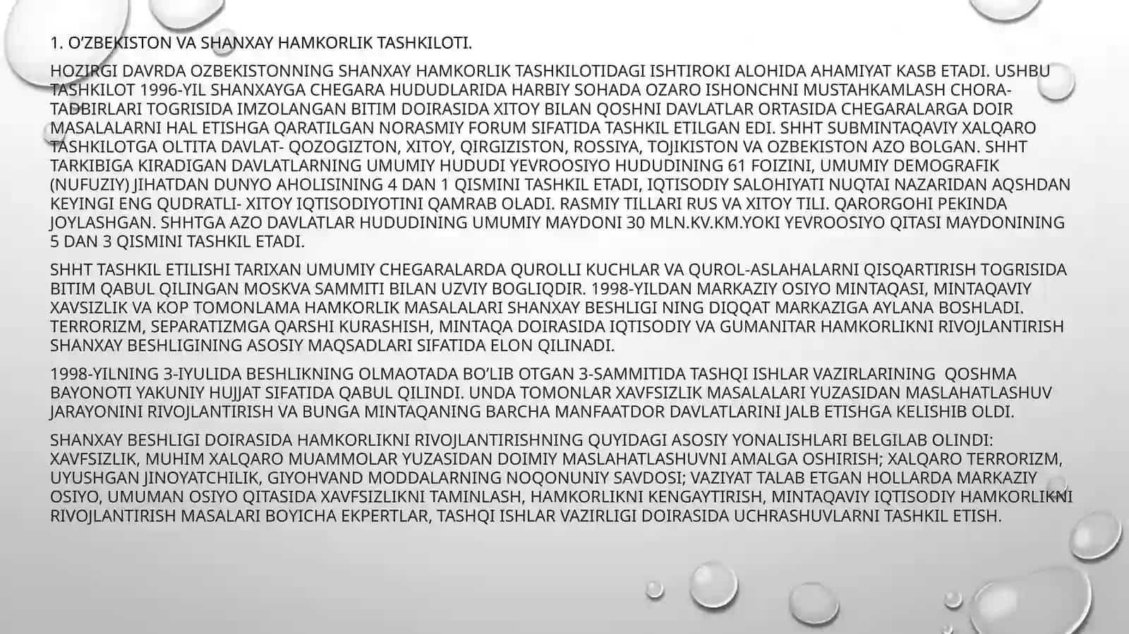 Shanxay hamkorlik tashkiloti mavzusi 4