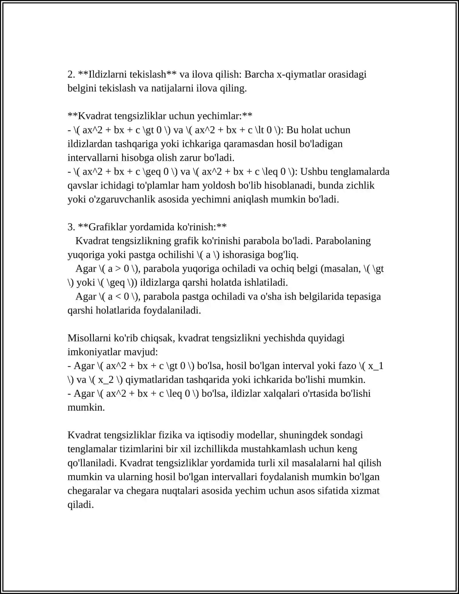 Kvadrat tengsizliklar 4
