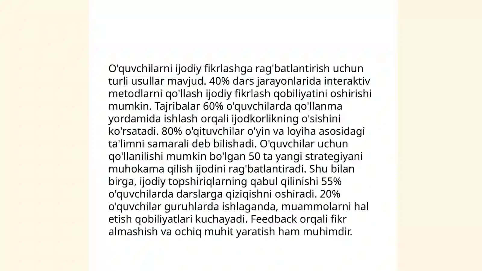 Kreativ talim muxitining asosiy talablari 4