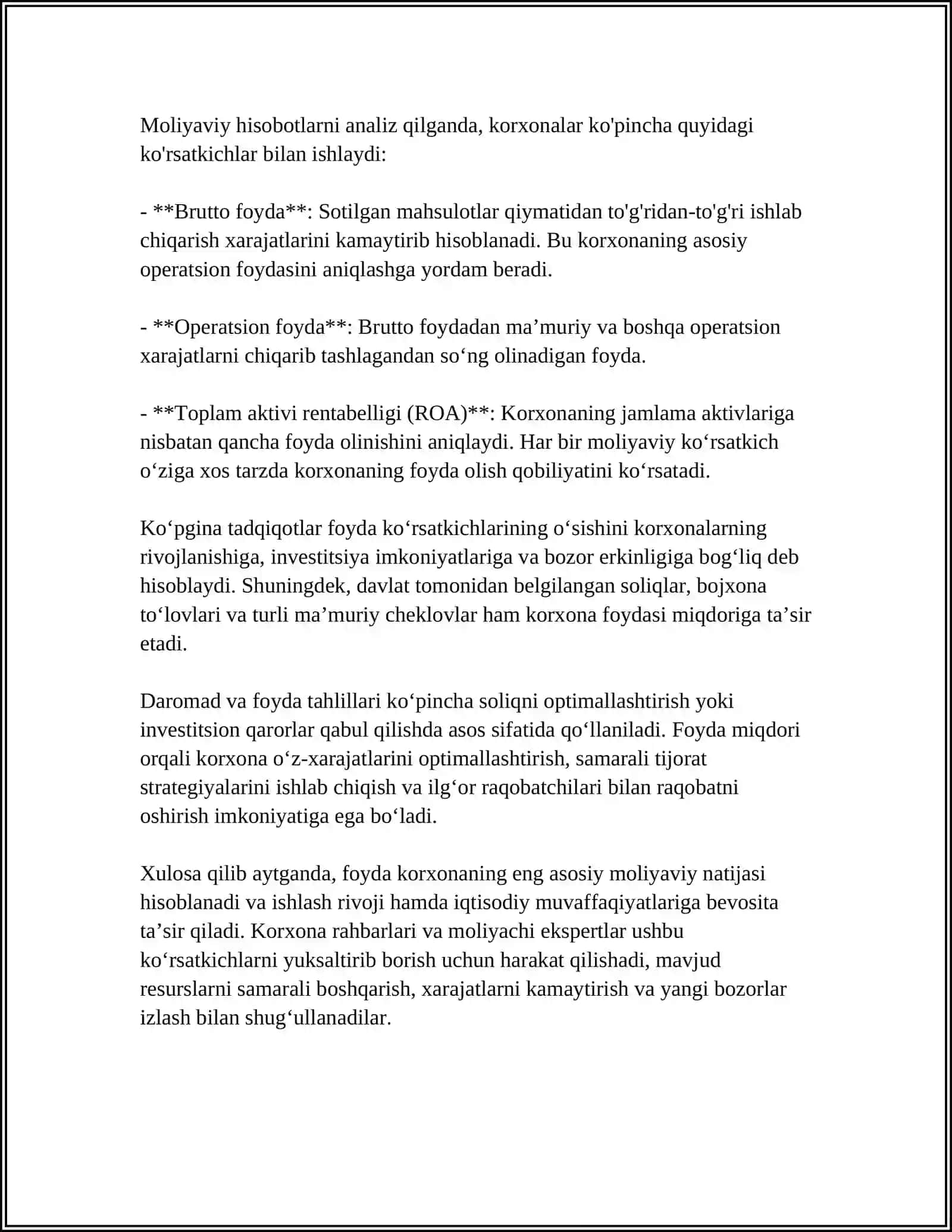 KORXONA FOYDASINING TAQSIMLANISHI VA ISHLATILISHI 4