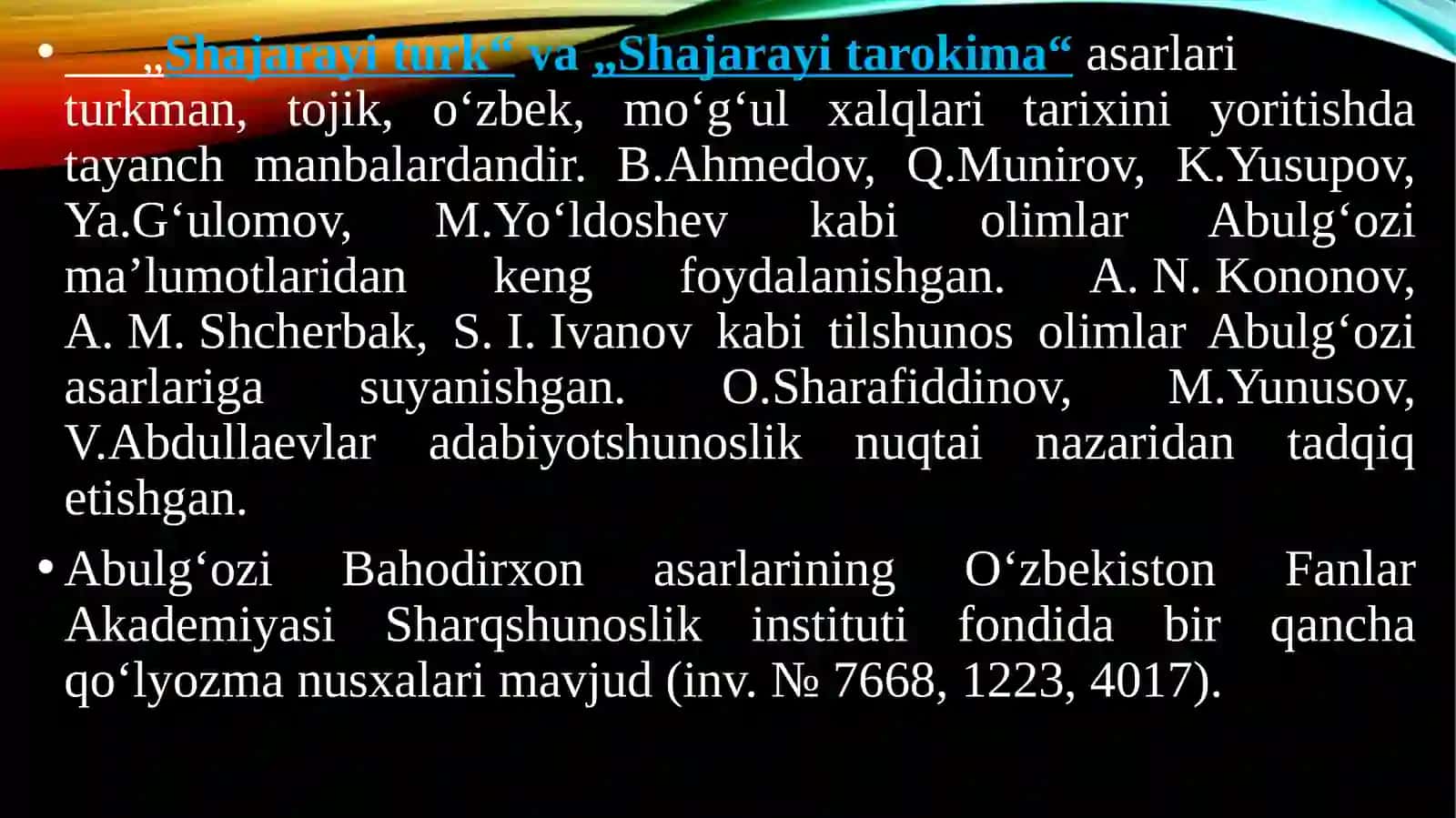 AbulG‘oziyBahodirxon“Shajara-yiturk” “Shajara-yitarokima” 4