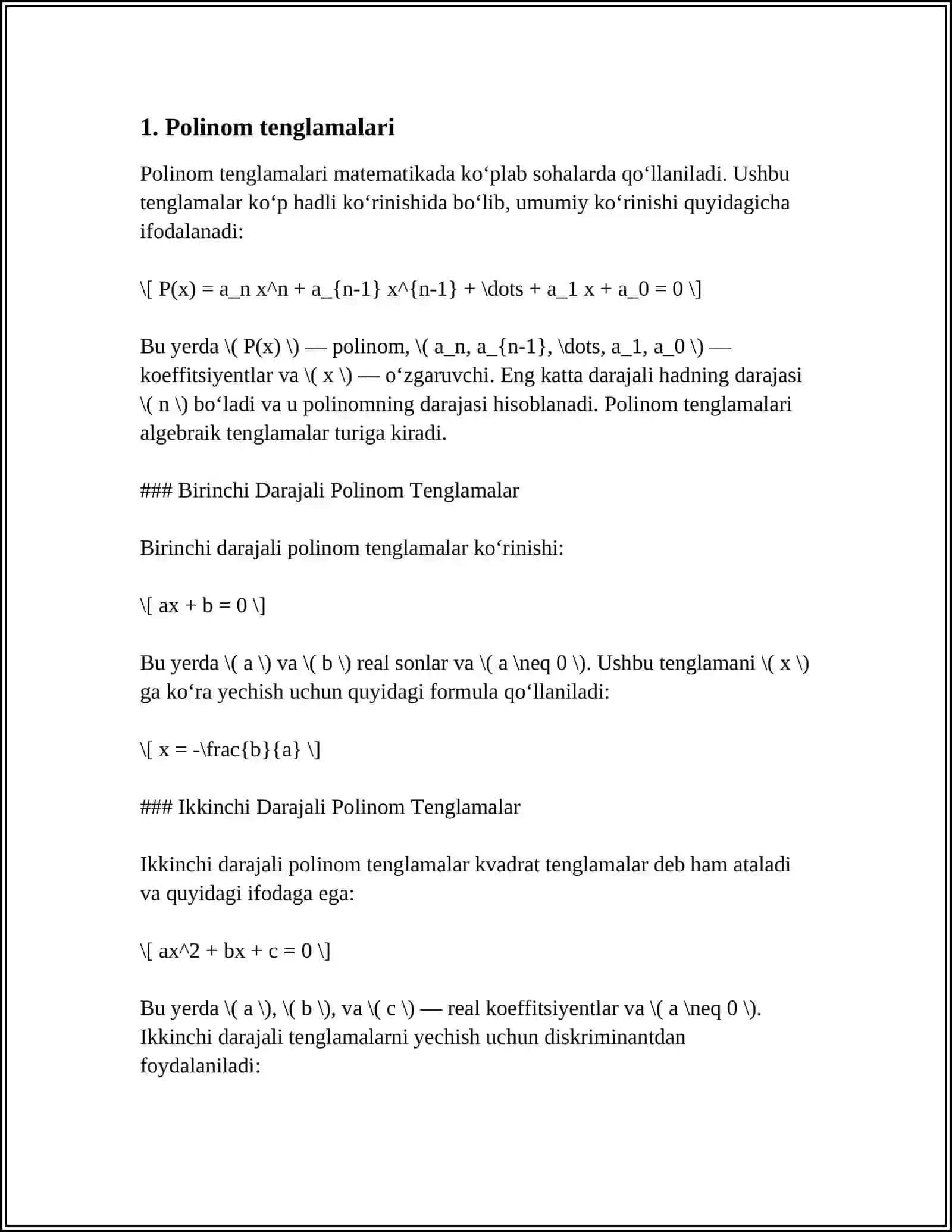 ALGEBRAIK TENGLAMALARNING HAQIQIY ILDIZLARINI AJRATISH 4