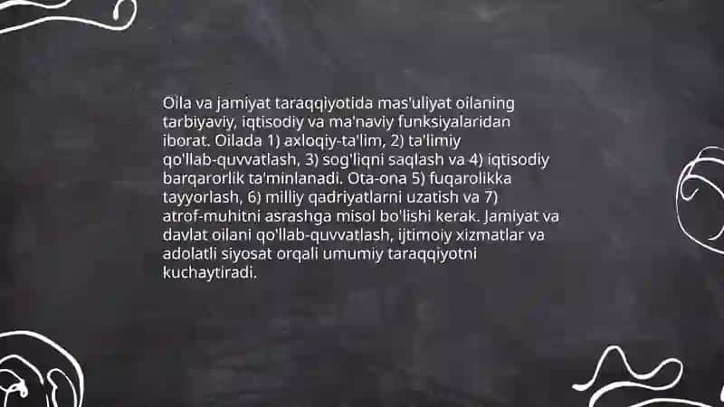 Vatan taraqqiyotiga men ham ma'sulman:Oila jamiyatning asosiy bo‘g‘ini 4
