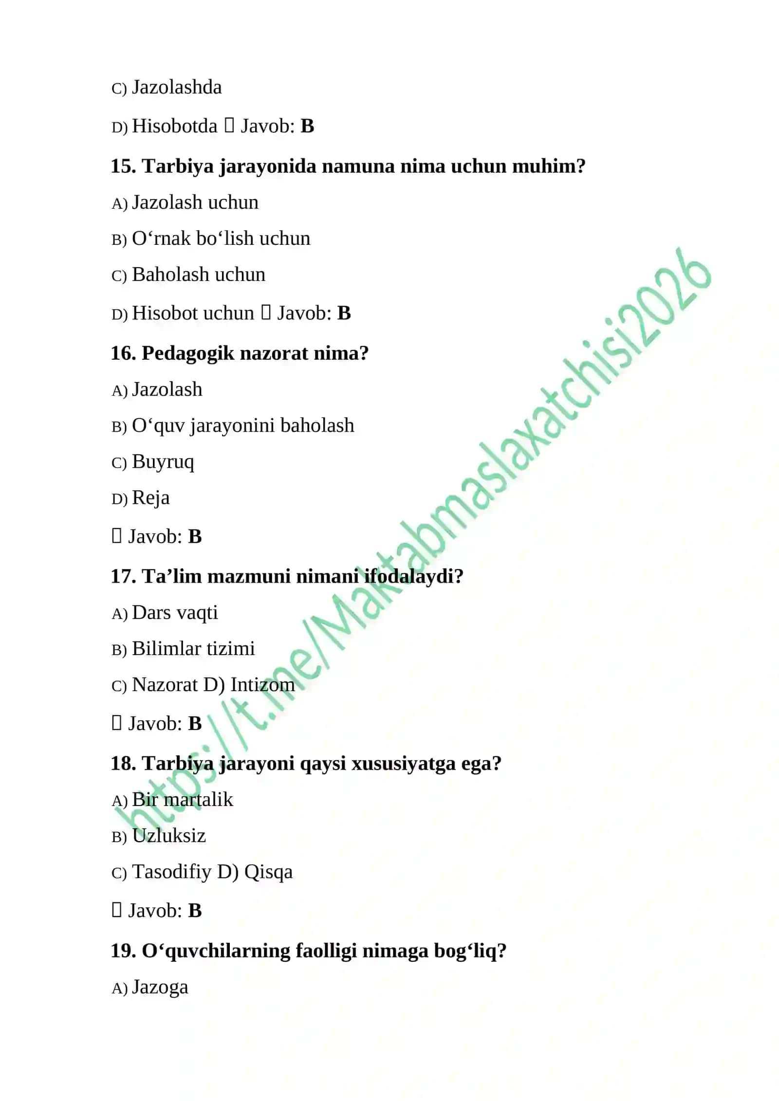 Maktab Maslahatchisi 300 ta test savol javoblari bilan 4
