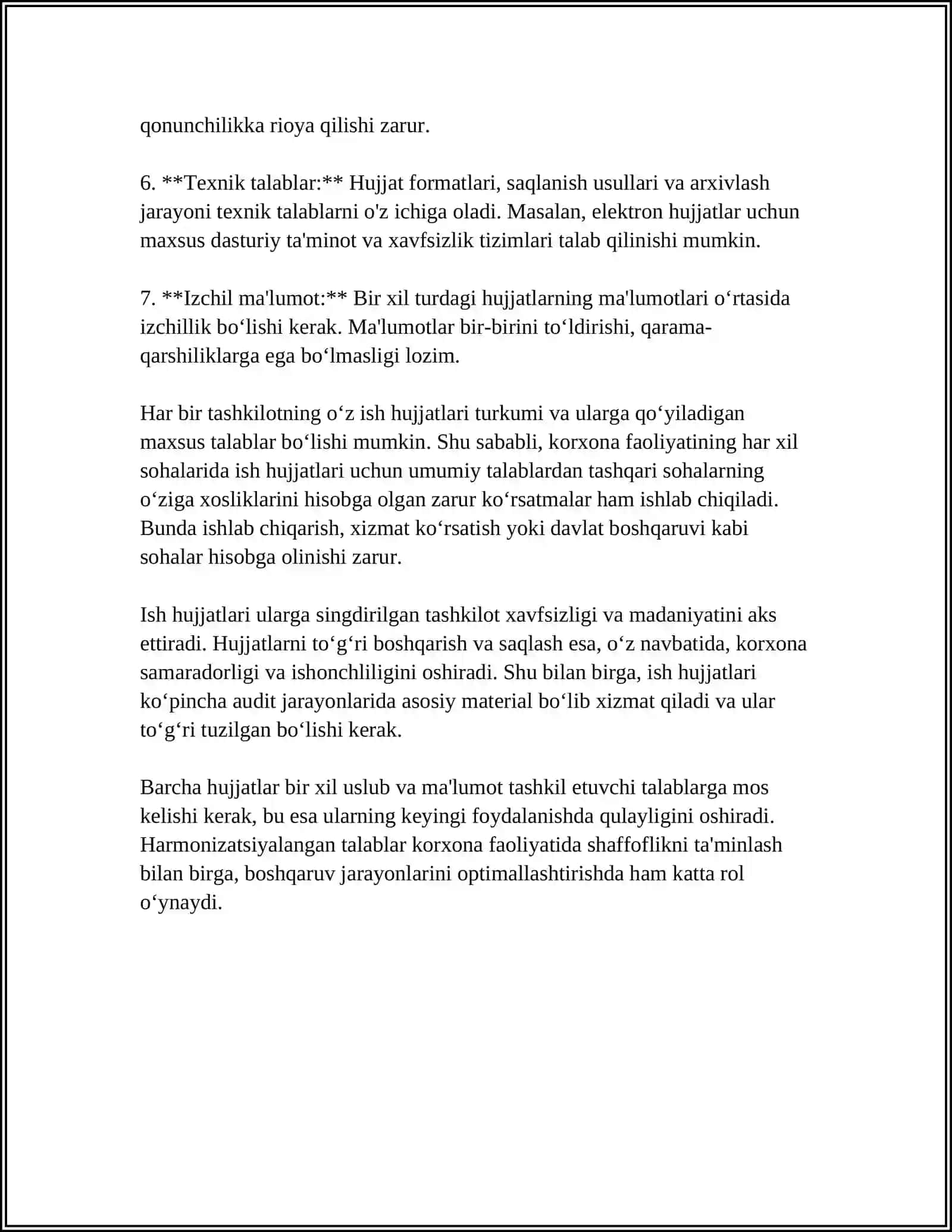 ISH HUJJATLARI VA ULARGA QOʻYILADIGAN ASOSIY TALABLAR 4