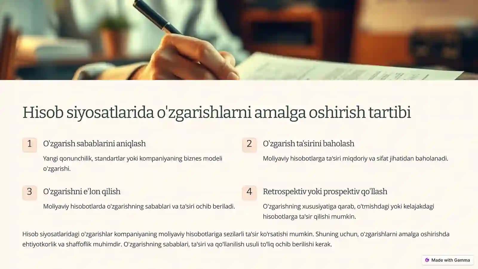 Hisob Siyosatlari va Hisoblab Chiqilgan Baholardagi O'zgarishlar va Xatolar 4