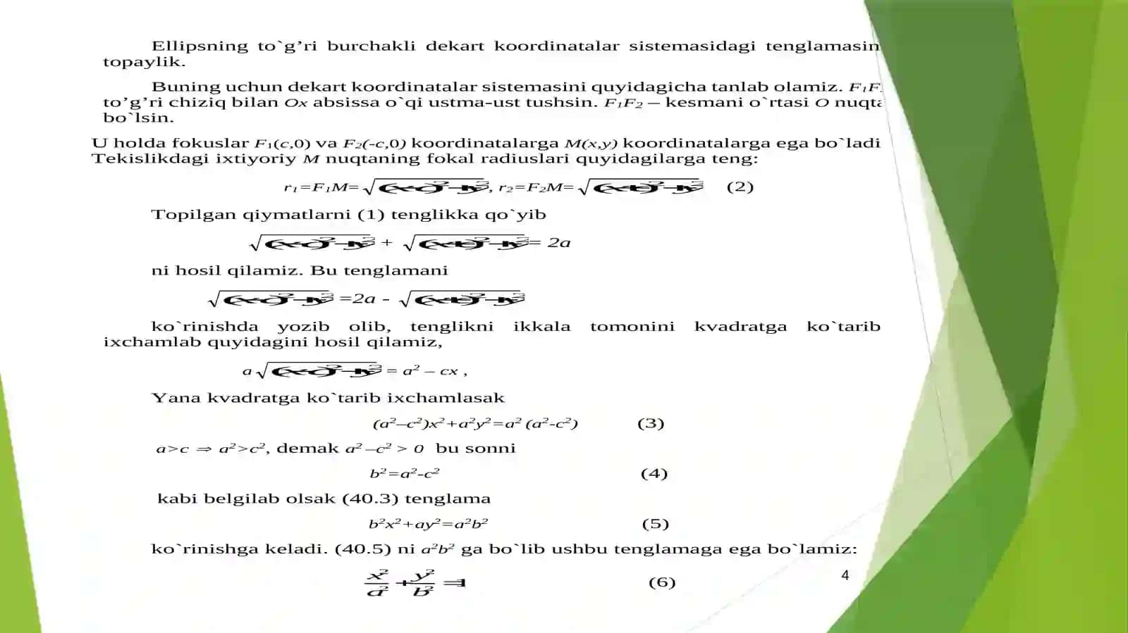Tekislikda ikkinchi tartib chiziqlar tenglamalari 4