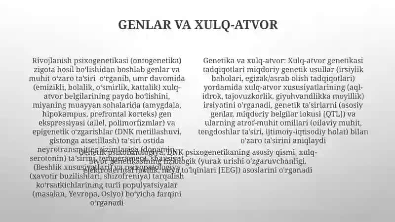 Taraqqiyot psixogenetikasi (ontogenetika) 4