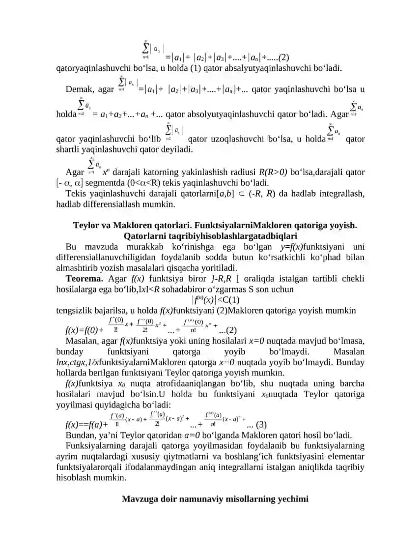 Sonli va funksional qatorlarga doir misollar yechish. 4