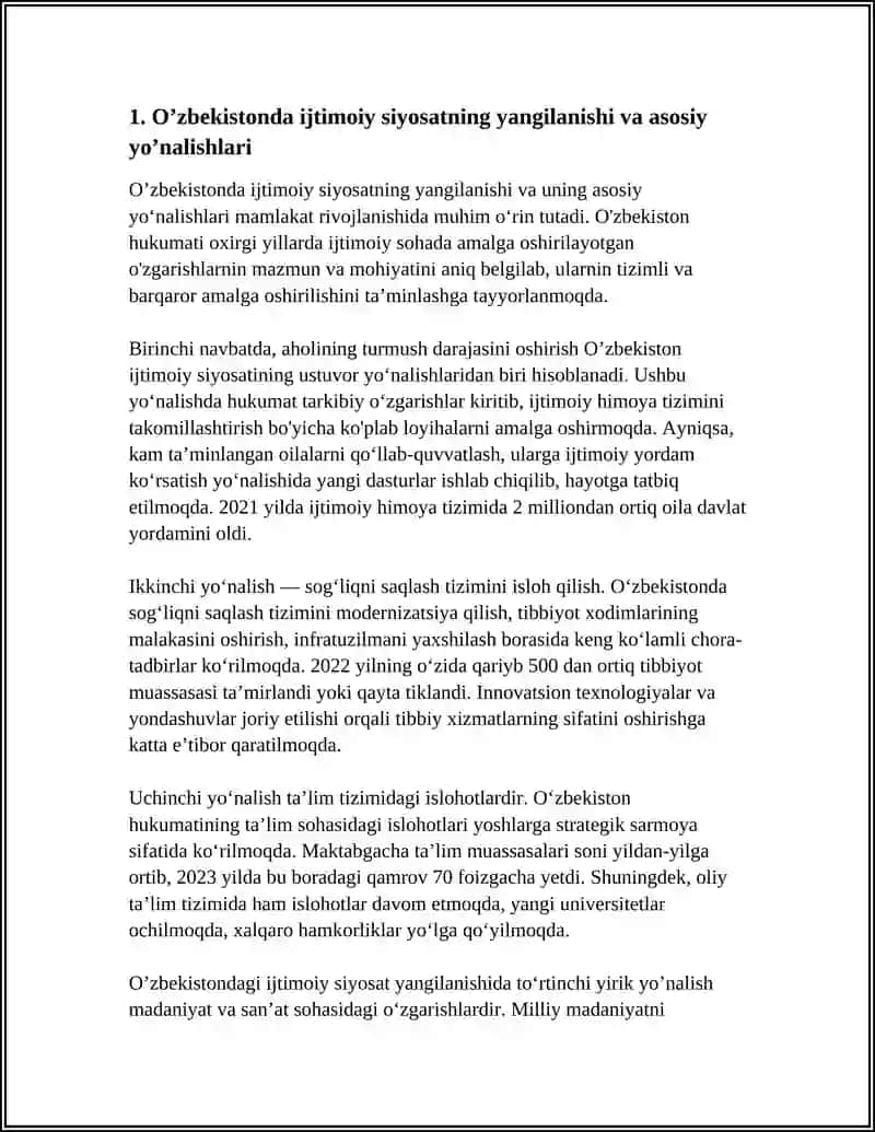 O‘ZBEKISTONDA IJTIMOIY SOHADA AMALGA OSHIRILAYOTGAN O’ZGARISHLAR MAZMUN VA MOHIYATI 4