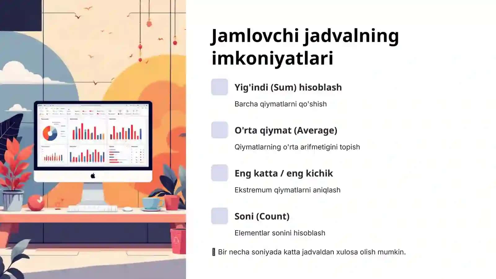 Jamlovchi jadvallar va diagrammalar 4