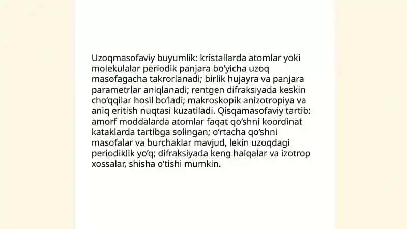 Kristall va amorf moddalar farqlari 4