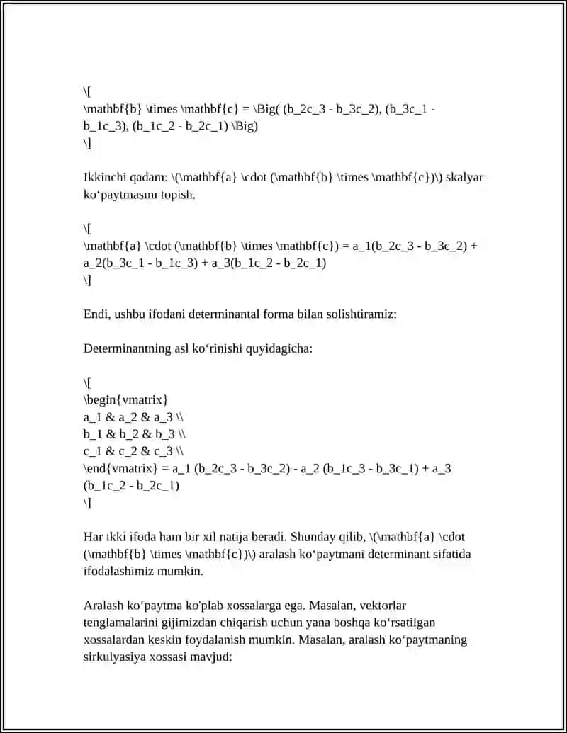 VEKTORLARNING ARALASH KOʻPAYTMASI XOSSALARINING ISBOTI 4
