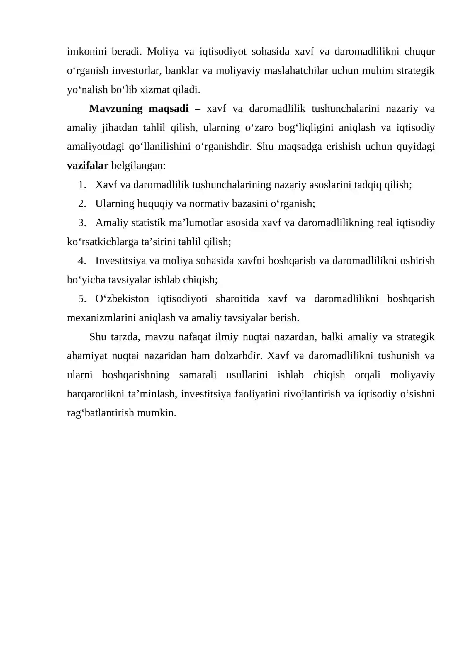 Xavf va daromadlilik tushunchasi 4