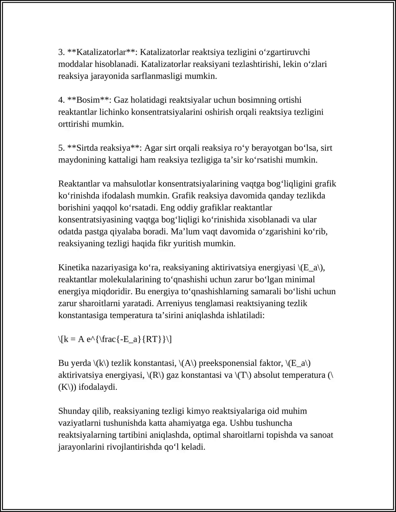 REAKSIYALARNING TEZLIGI VA MOLEKULYARLIGI 4