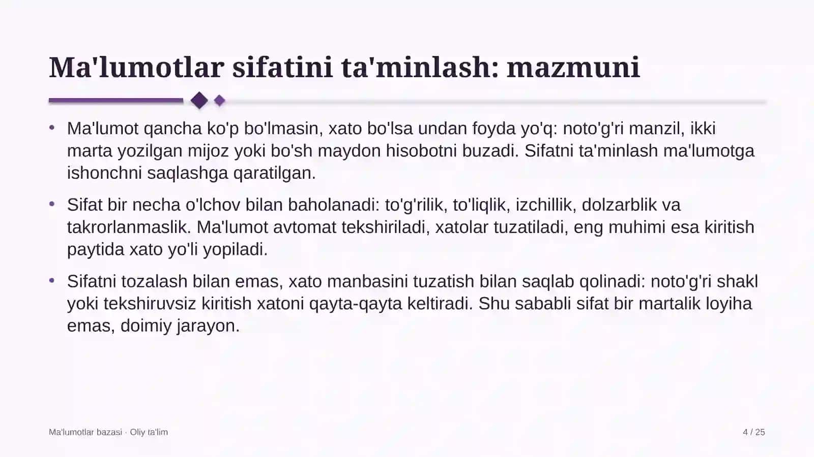 Ma'lumotlar bazasi · Oliy ta'lim 4