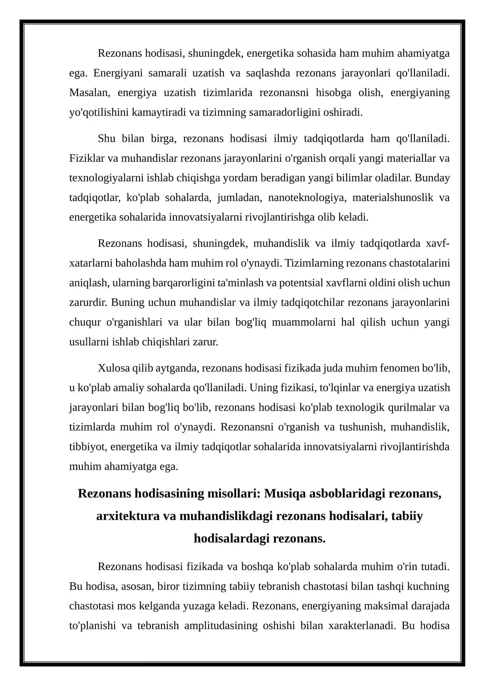 Rezonans hodisasi va uning amaliy ahamiyati 4